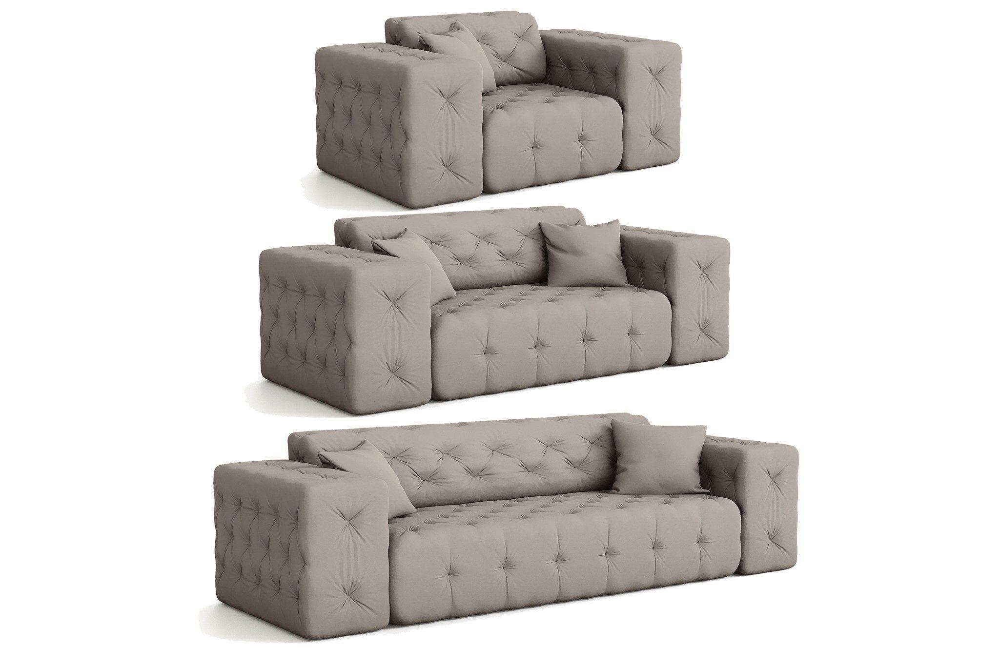SOFASET Chantal - Creme, Holzwerkstoff/Textil (251/78/96cm) - Fun Möbel