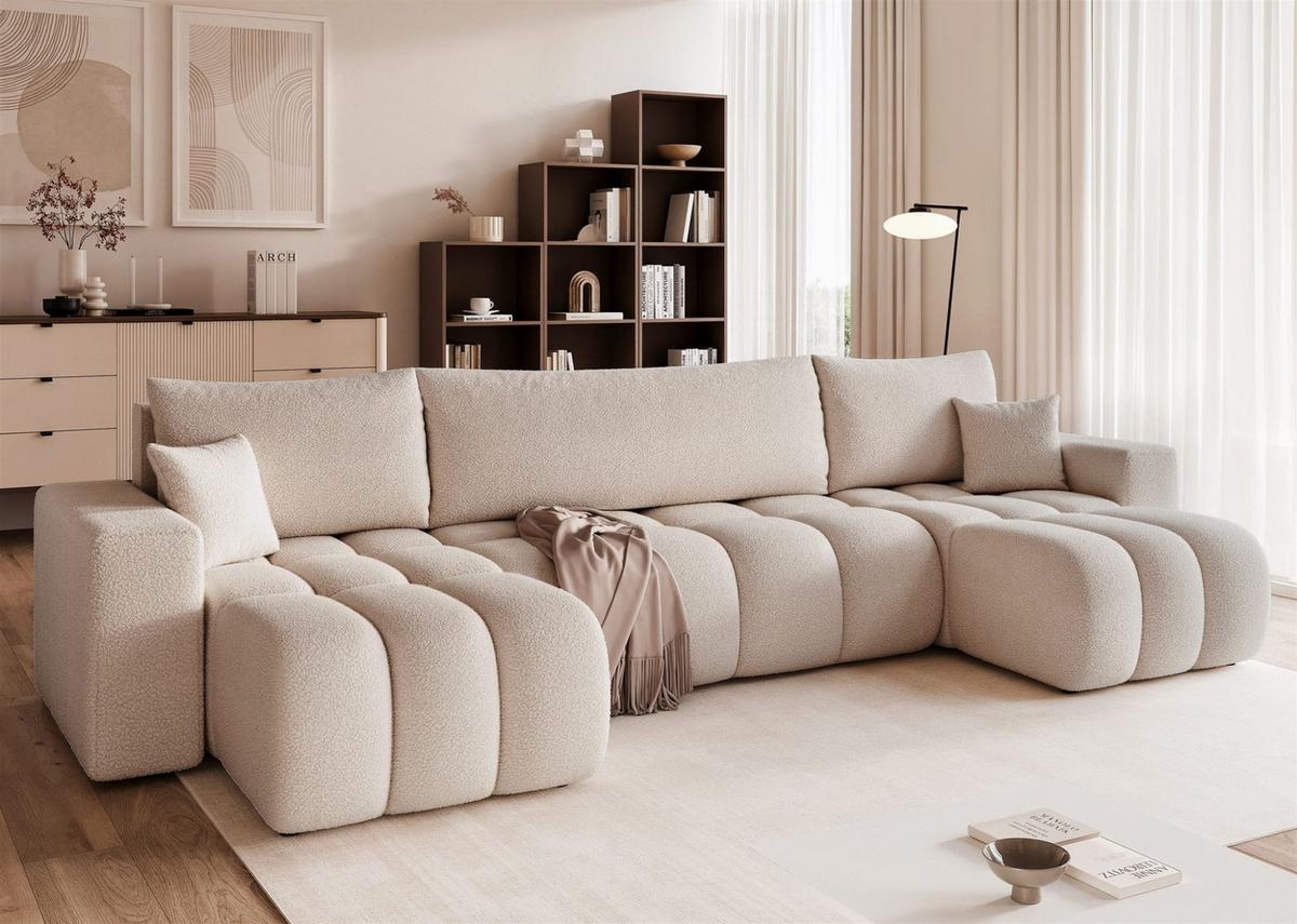 WOHNLANDSCHAFT Anabel Schlaffunktion - Creme, Holzwerkstoff/Textil (318/79/145cm) - Fun Möbel
