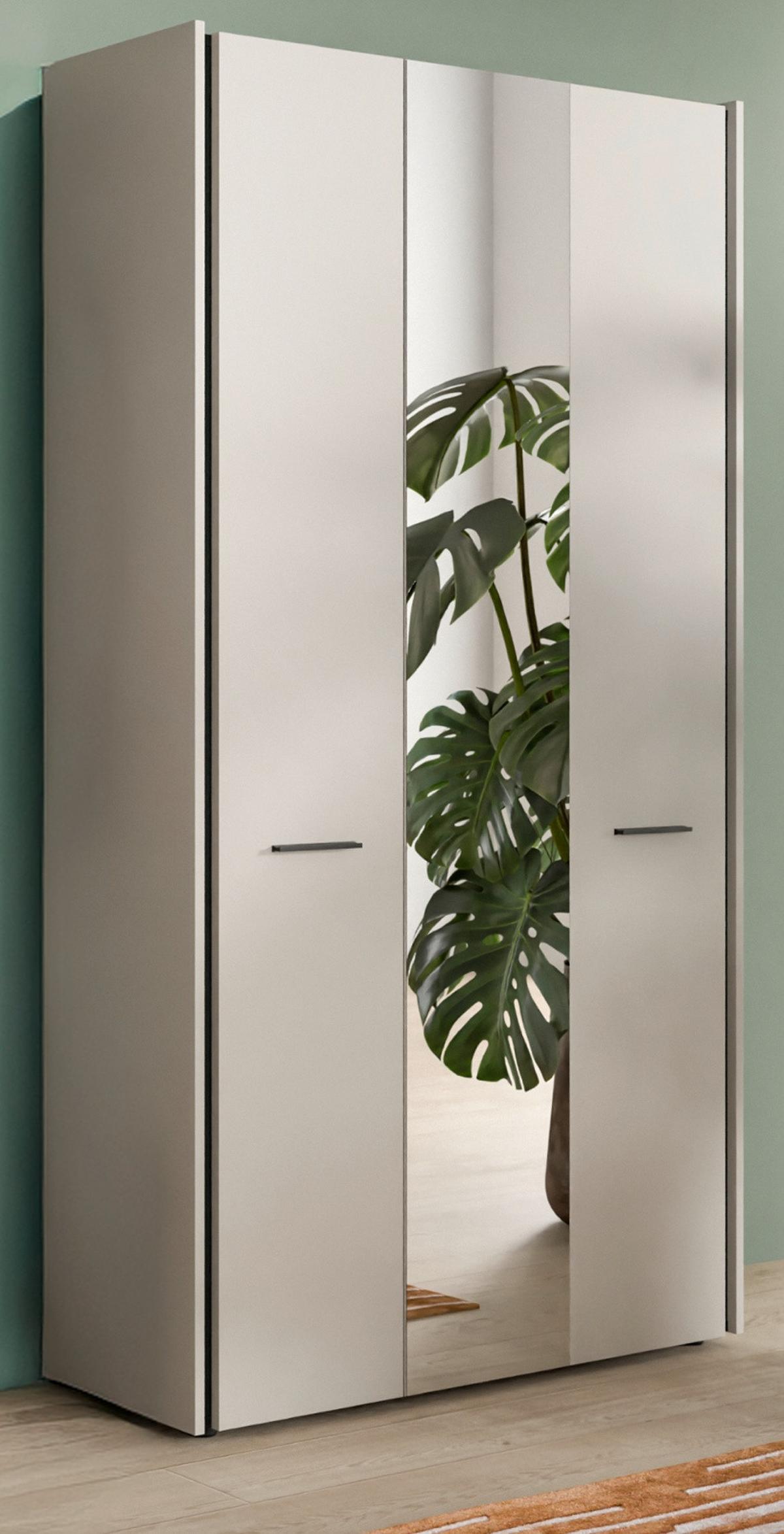 FLURSCHRANK Kaschmir 107 x 190 cm, Garderobenschrank mit Soft-Close und Spiegel - Kaschmir/Schwarz, Holzwerkstoff/Kunststoff (107/190/37cm) - Inn.Furn