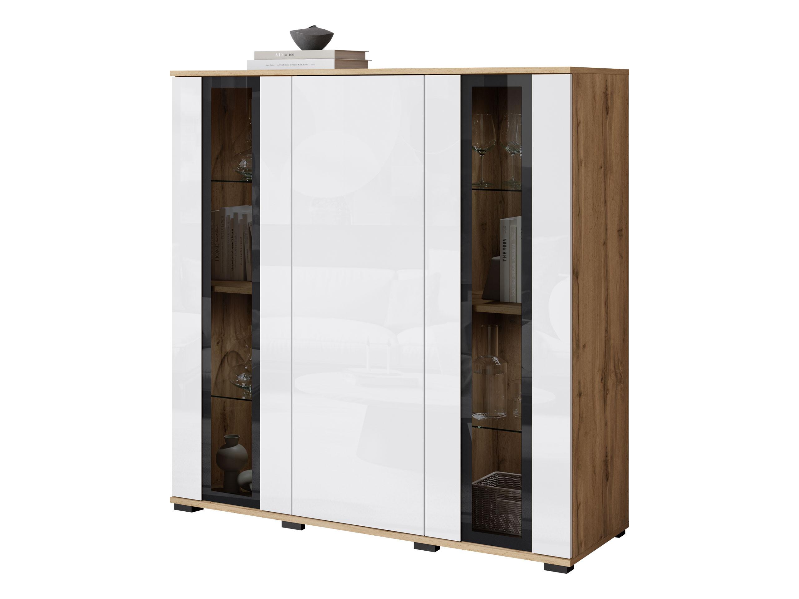KOMMODE Caro HB 120 - Eiche Wotan/Schwarz, Holzwerkstoff/Kunststoff (120/122/40cm) - MIRJAN24