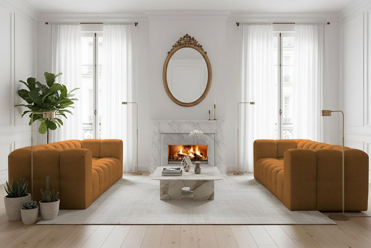 SOFASET Solvie 4-4 In Moly - Orange, Holzwerkstoff/Textil (250/75/106cm) - Fun Möbel