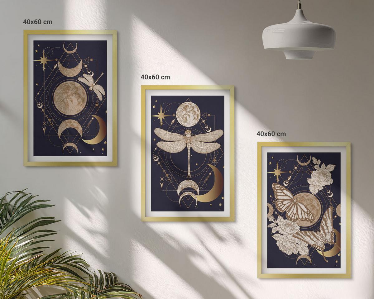 BILDER SET 3er Set - 40x60 cm Goldrahmen - Naturmotive Mondblumen - Goldfarben, Kunststoff (40/60cm) - TULUP