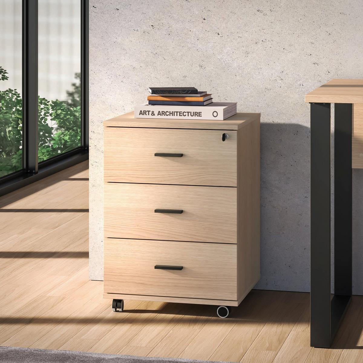 ROLLCONTAINER Odelis mit 3 Schubladen 46 cm - Beige/Schwarz, Holzwerkstoff (46/64/41cm) - Selsey