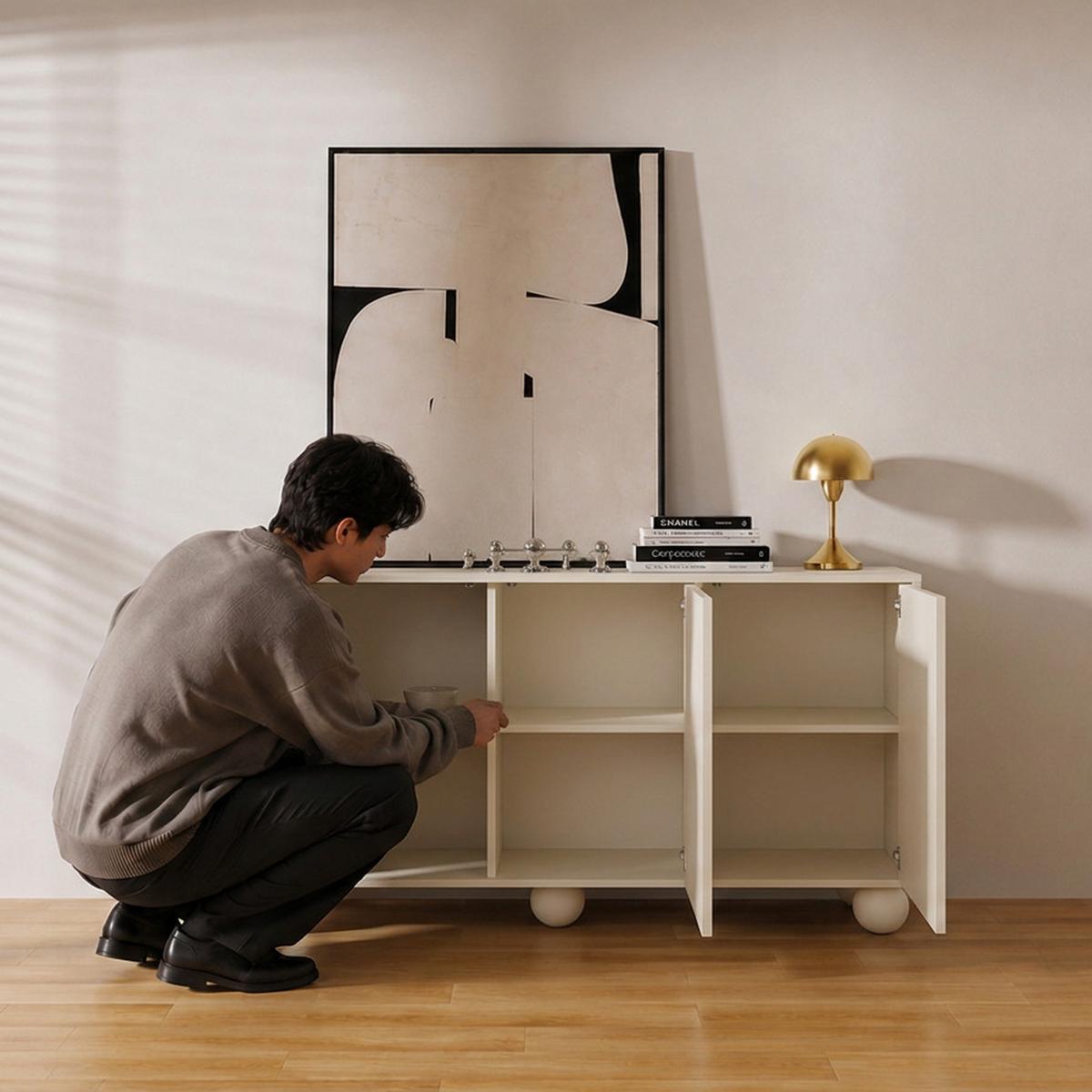 KOMMODE Adel mit 3 Türen und runden Füßen, 154 cm, Griffloss, Kaschmir - Kaschmir, Holzwerkstoff (154/81/38cm) - Beautysofa