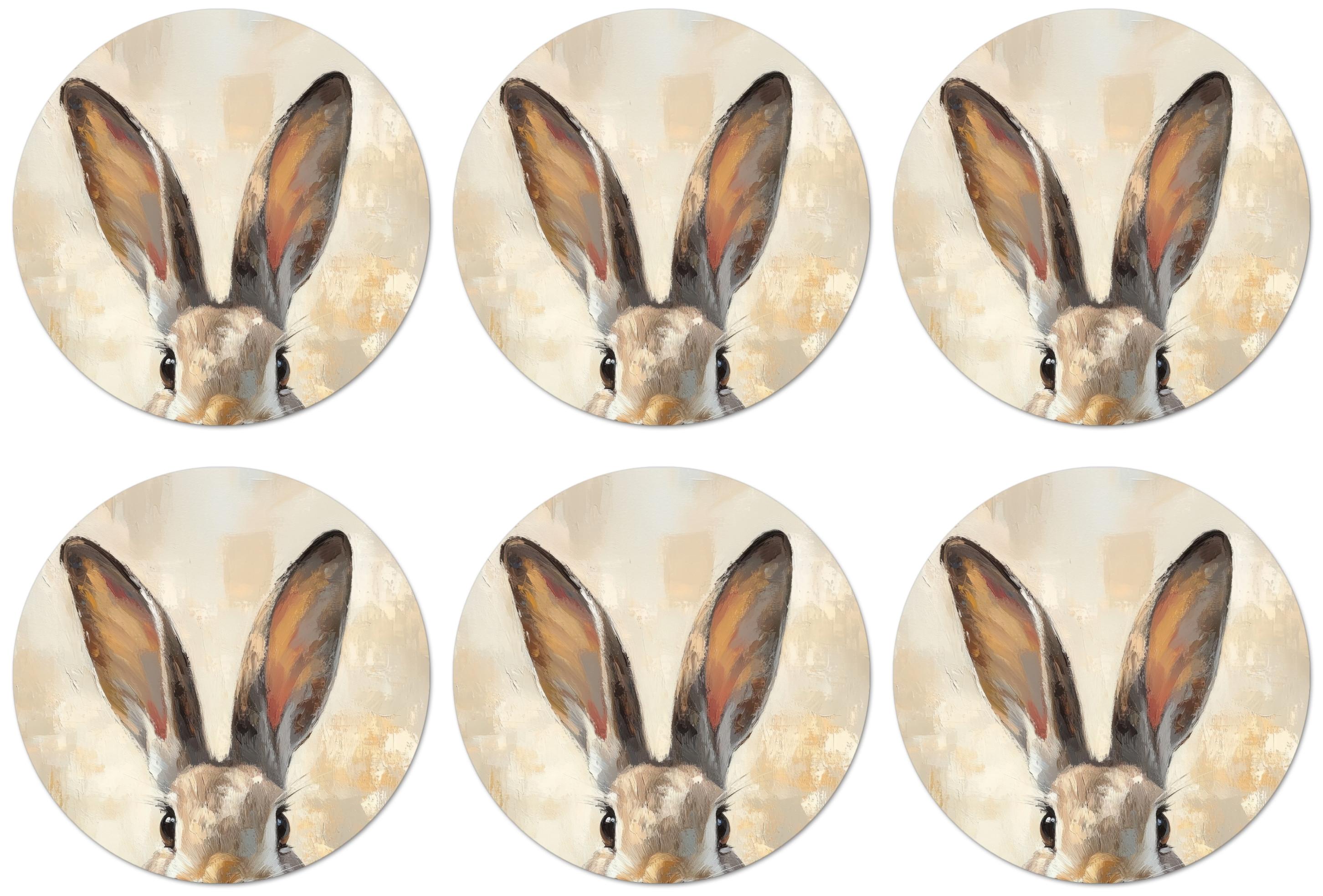 GLASUNTERSETZER Hase - Ohren - Braun Zubehör für Getränke 10x10 cm - Beige, Naturmaterialien (10/0.2cm) - MuchoWow