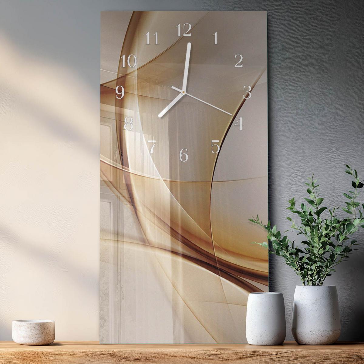WANDUHR aus Glas 30x60 cm - Abstraktion - Beige, Glas (30/60/0.4cm) - TULUP