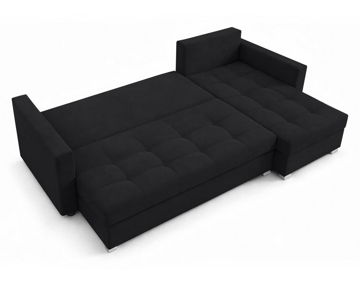 ECKSOFA Universelle L Form Elif Schwarz 220/140/85 cm stilvolle mit Schlaffunktion - Silberfarben/Schwarz, Kunststoff/Textil (220/140cm) - AX Living