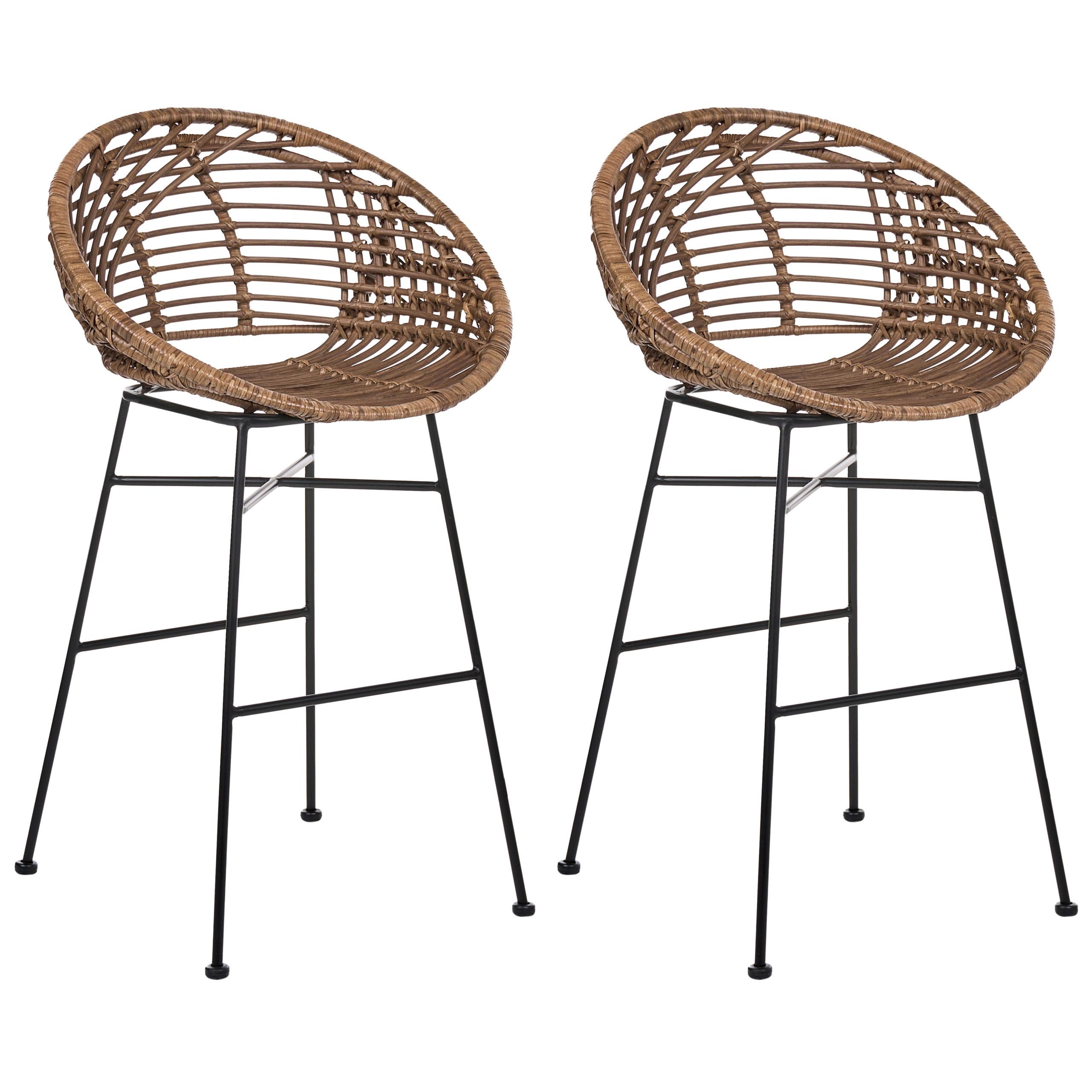 BARSTUHL 2er-Set Rattan Braun Windom - Braun, Naturmaterialen (56/95/51cm) - Beliani
