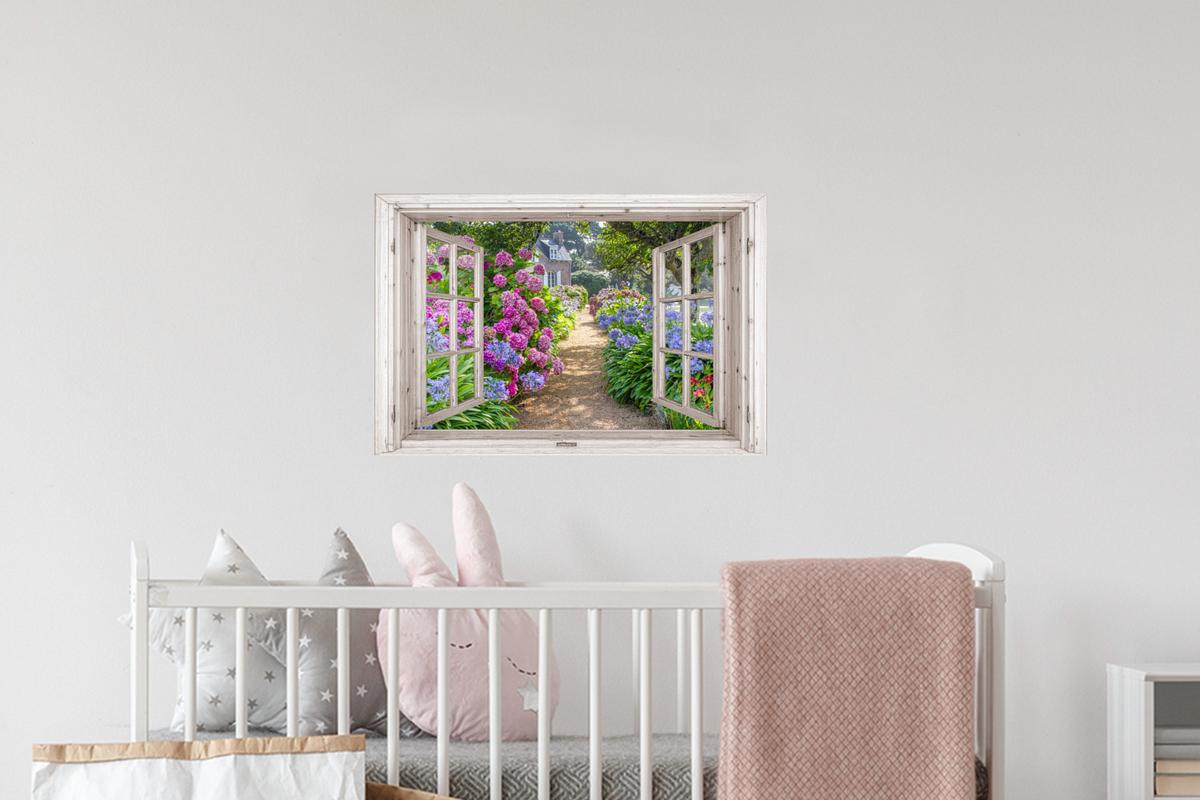 WANDTATTOO Hortensie - Durchsichtig - Blumen - Sommer - Lila - Weg Deko Wohnzimmer 60x40 cm - Lila, Kunststoff (60/40/0.1cm) - MuchoWow
