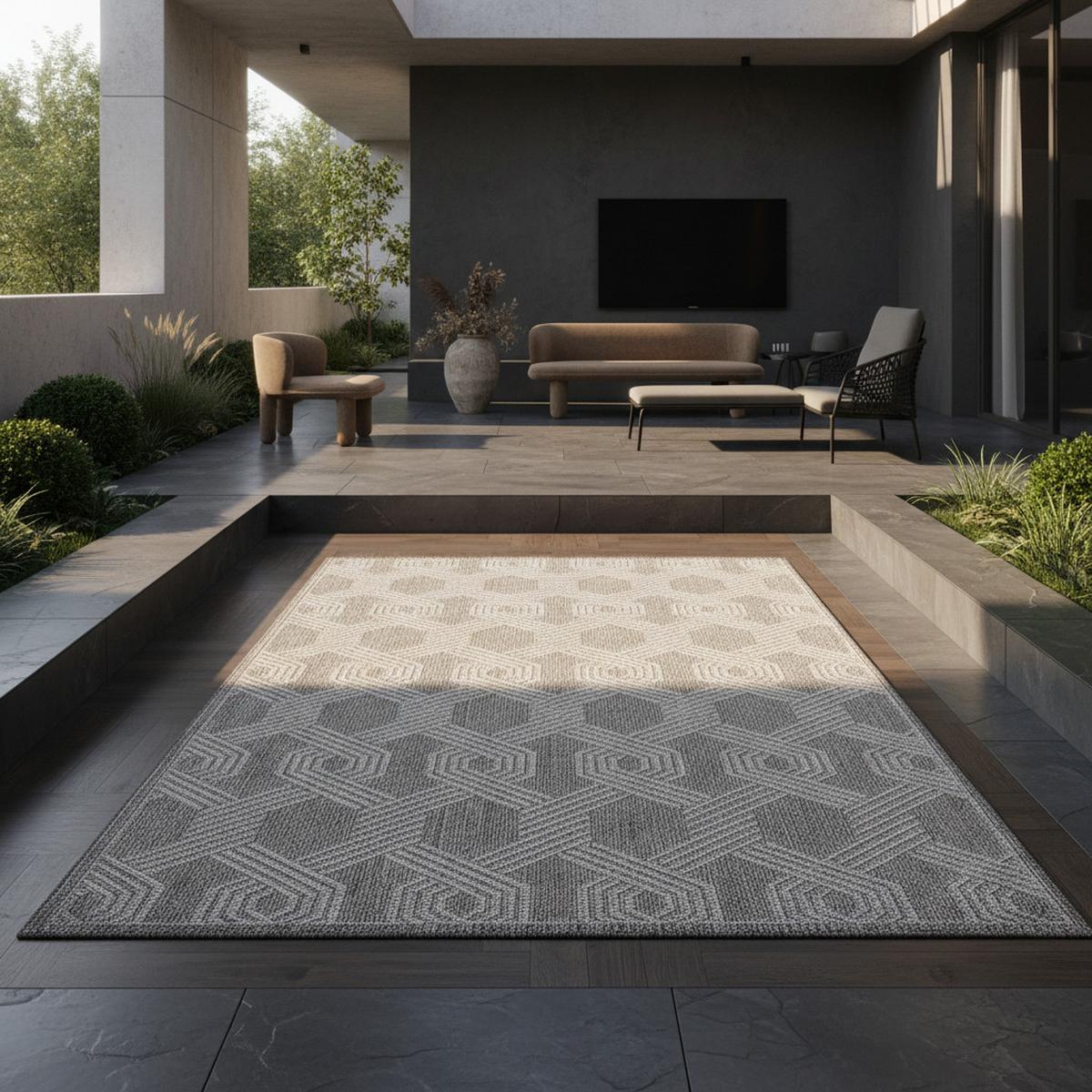 TEPPICH Outdoor LIRIA in Grau, geometrisch, 140 x 200 cm - Grau, Textil (200/140cm) - KADIMA DESIGN