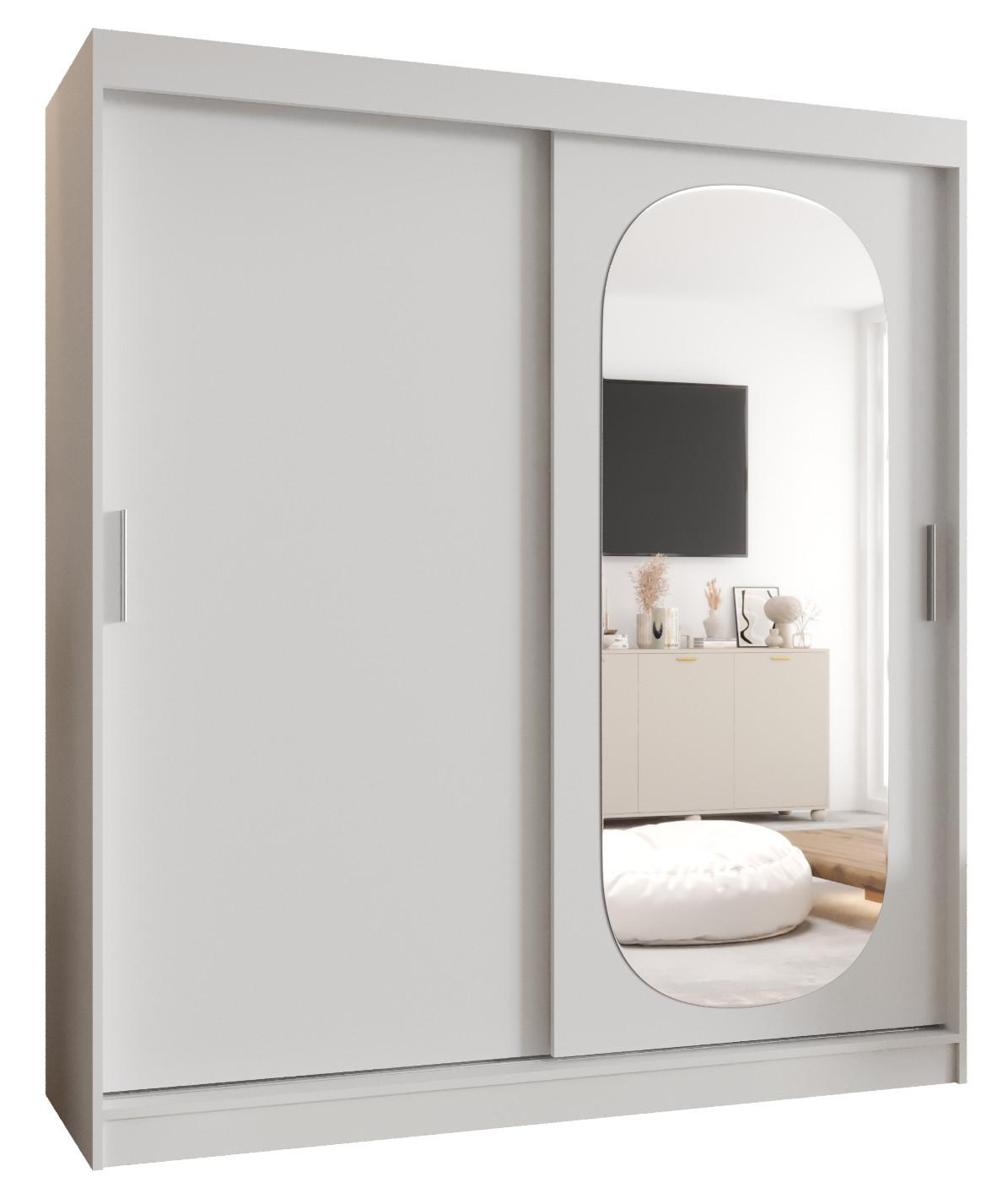 SCHIEBETÜRENSCHRANK mit Spiegel ROYAL 200/150/62 2-türig - Silberfarben/Weiß, Holz (150/62/150cm) - MÖBEL KRYSPOL