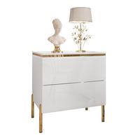 NACHTTISCH AURORA II auf gerade Gold Chrom Beine Weiß / Weiß hochglanz - Weiß Hochglanz/Goldfarben, Holzwerkstoff/Metall (50/54/37cm) - Lookway