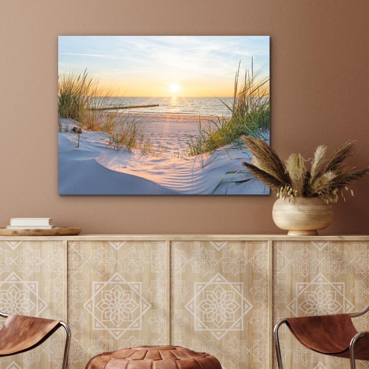 METALLBILD Strand - Sonne - Düne - Gras - Sand - Horizont 80x60 cm - Hellblau, Metall (80/60cm) - MuchoWow