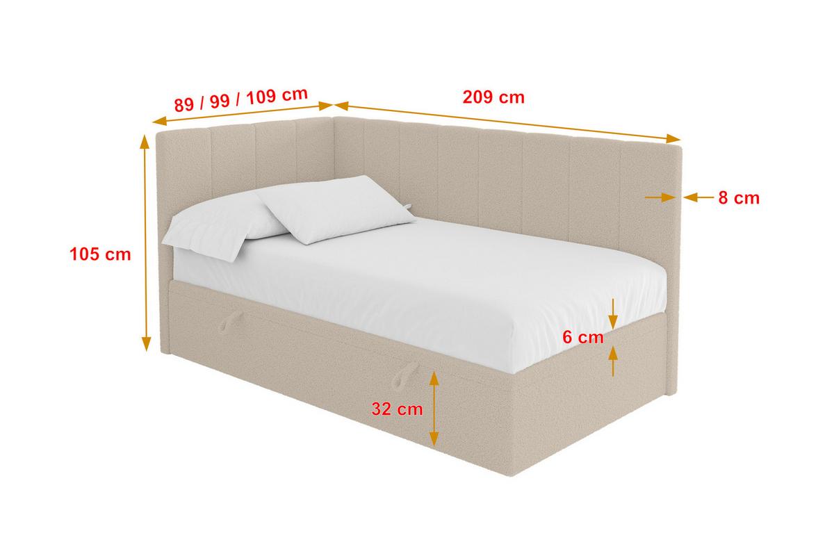 EINZELBETT Jugendbett mit Bettkasten Rechts, mit Matratze - LOVY 80x200 Dunkelbeige - Mokka, Holzwerkstoff/Textil (80/200cm) - ALTDECOR