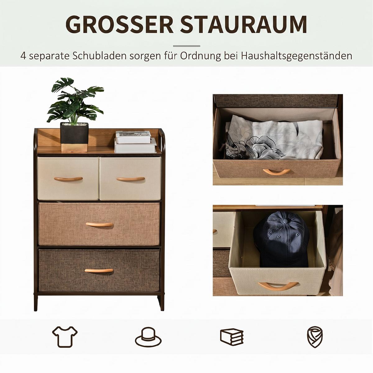 KOMMODE Leinen Metall Bunt - Multicolor/Naturfarben, Holz/Holzwerkstoff (29/78.5/58cm) - HOMCOM