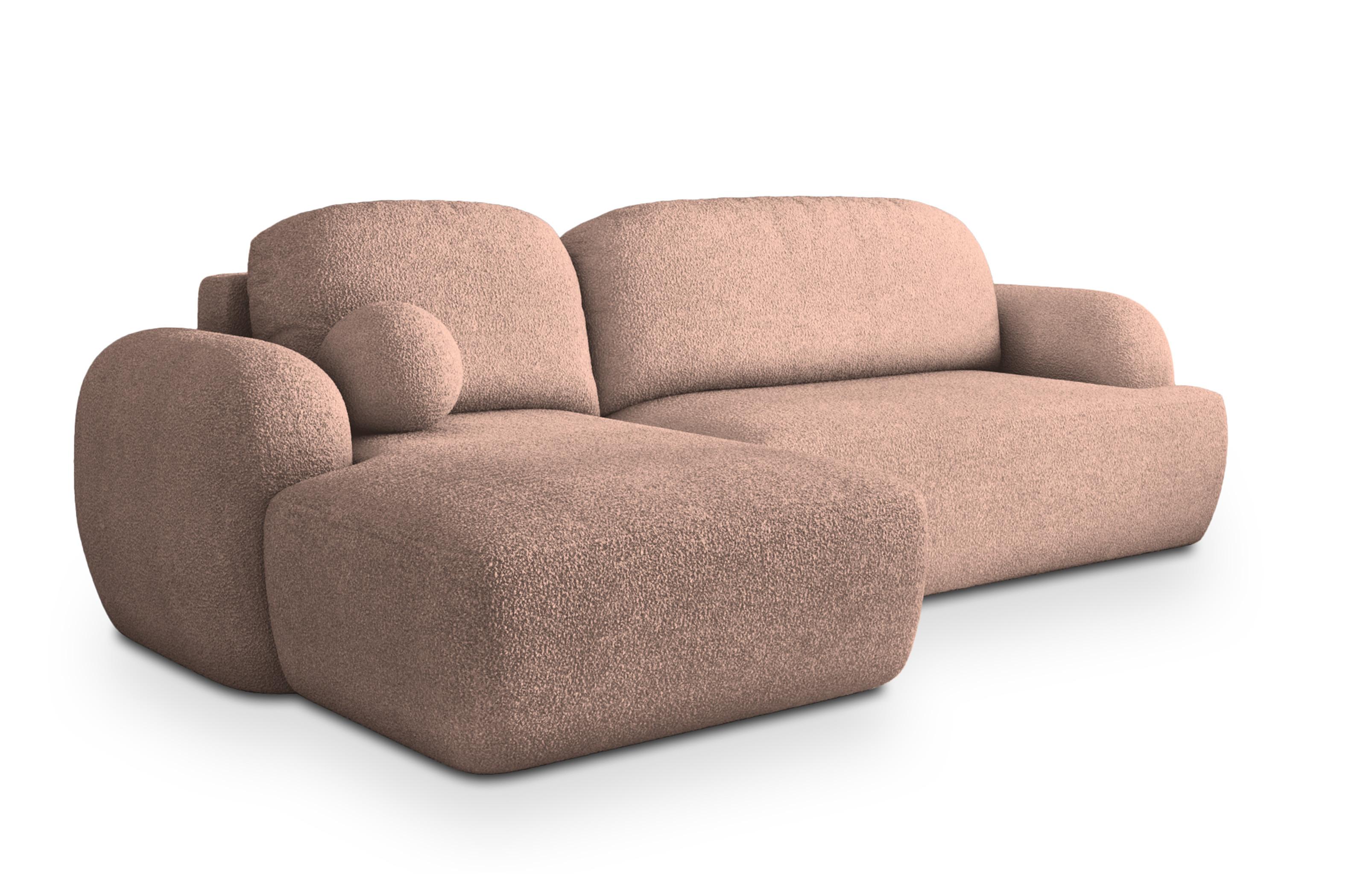 ECKSOFA MODENZA N L-S Rosa Boucle-Stoff mit Schlaffunktion - Schwarz/Rosa, Holz/Kunststoff (266/148cm) - MASSENO