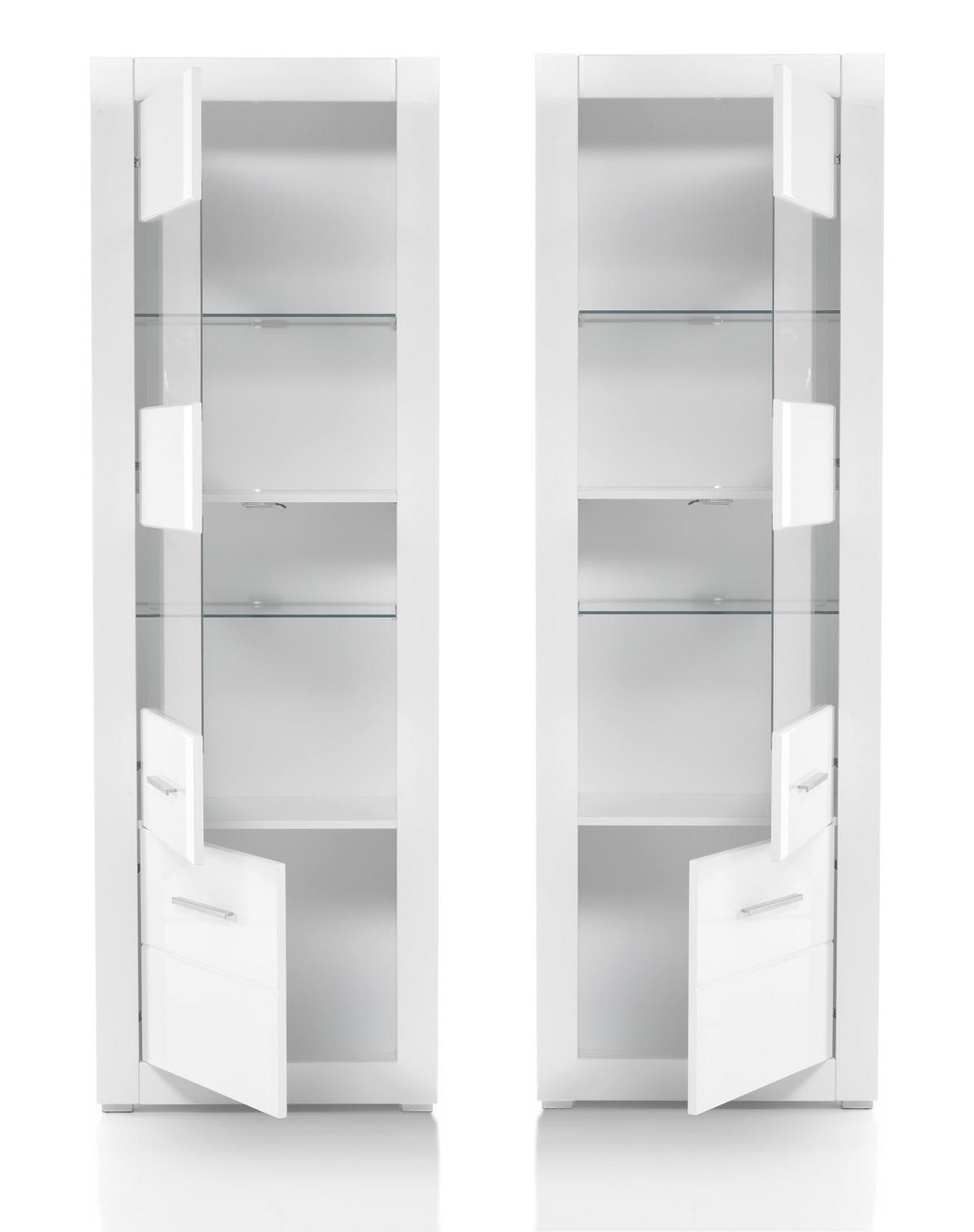 VITRINE weiß Hochglanz 65 cm, Vitrinenschrank modern - Weiß Hochglanz/Silberfarben, Holzwerkstoff/Kunststoff (65/198/35cm) - Furn.Design