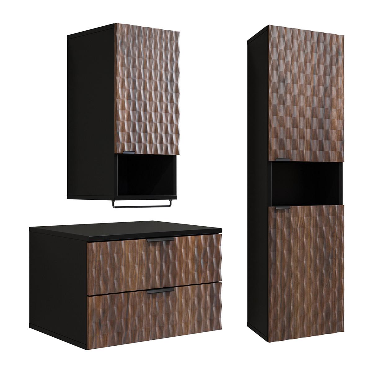 WASCHTISCHUNTERSCHRANK 63cm Nevia 2er-Set Holz und Schwarz - Schwarz, Holzwerkstoff (63/40/48cm) - Petits-meubles