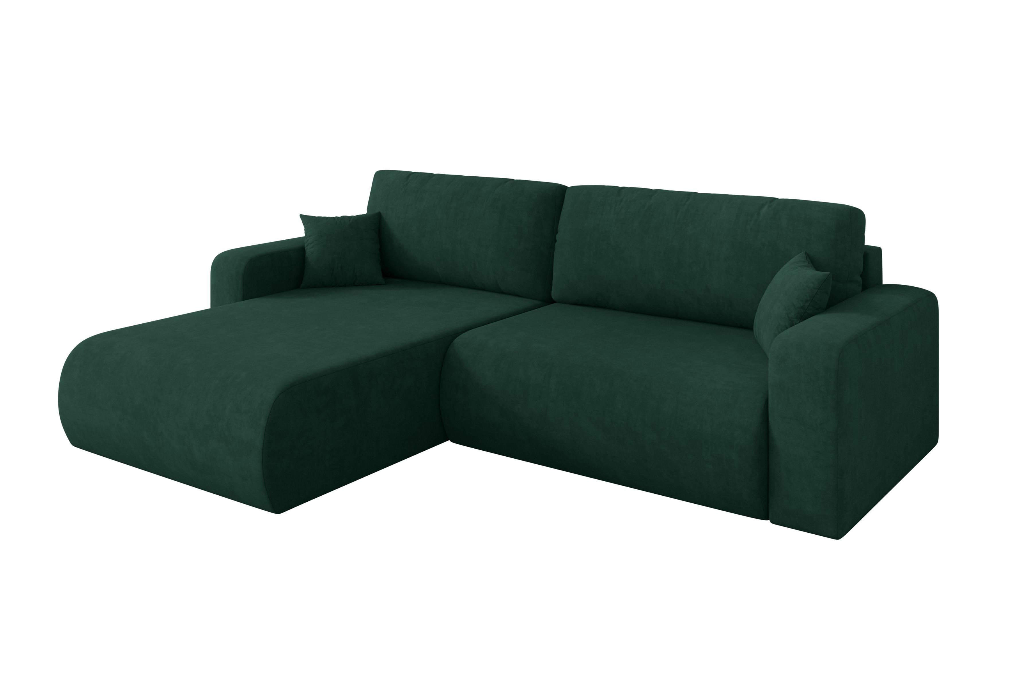 ECKSOFA mit Schlaffunktion Ottomane Links BERY-L 276x193x88 Grün Velours - Schwarz/Grün, Holzwerkstoff/Kunststoff (276/193cm) - ALTDECOR