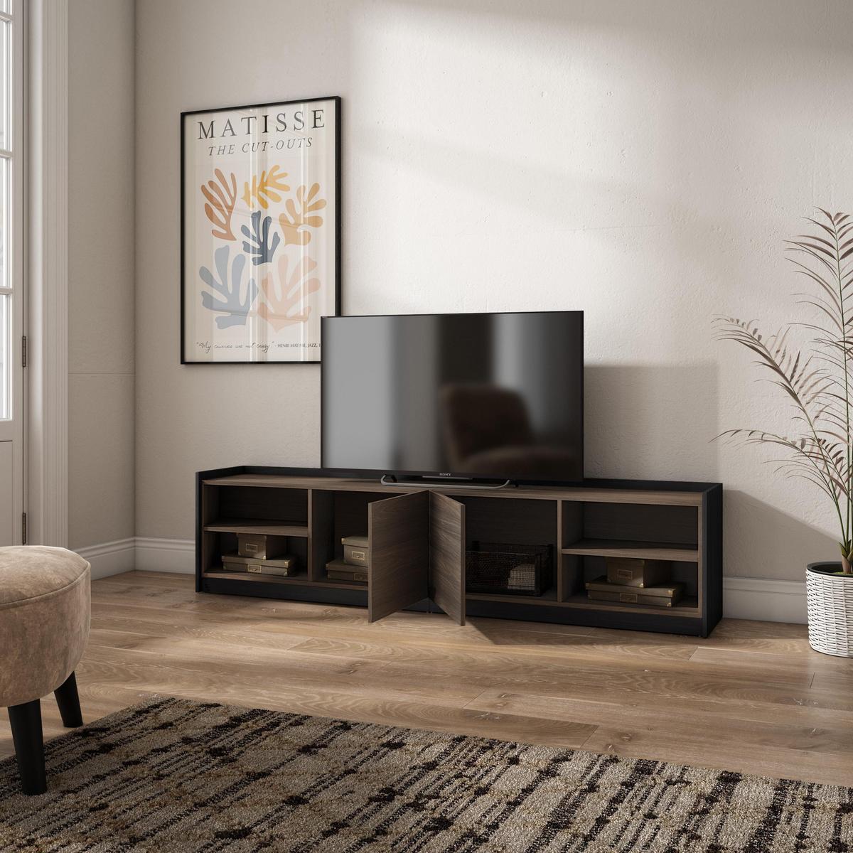 LOWBOARD, 207x37x50 cm, Für TV-Geräte bis zu 80", Fernsehtisch, Dunkler Eiche und Schwarz - Dunkelbraun, Holzwerkstoff (207/50/37cm) - Skraut Home