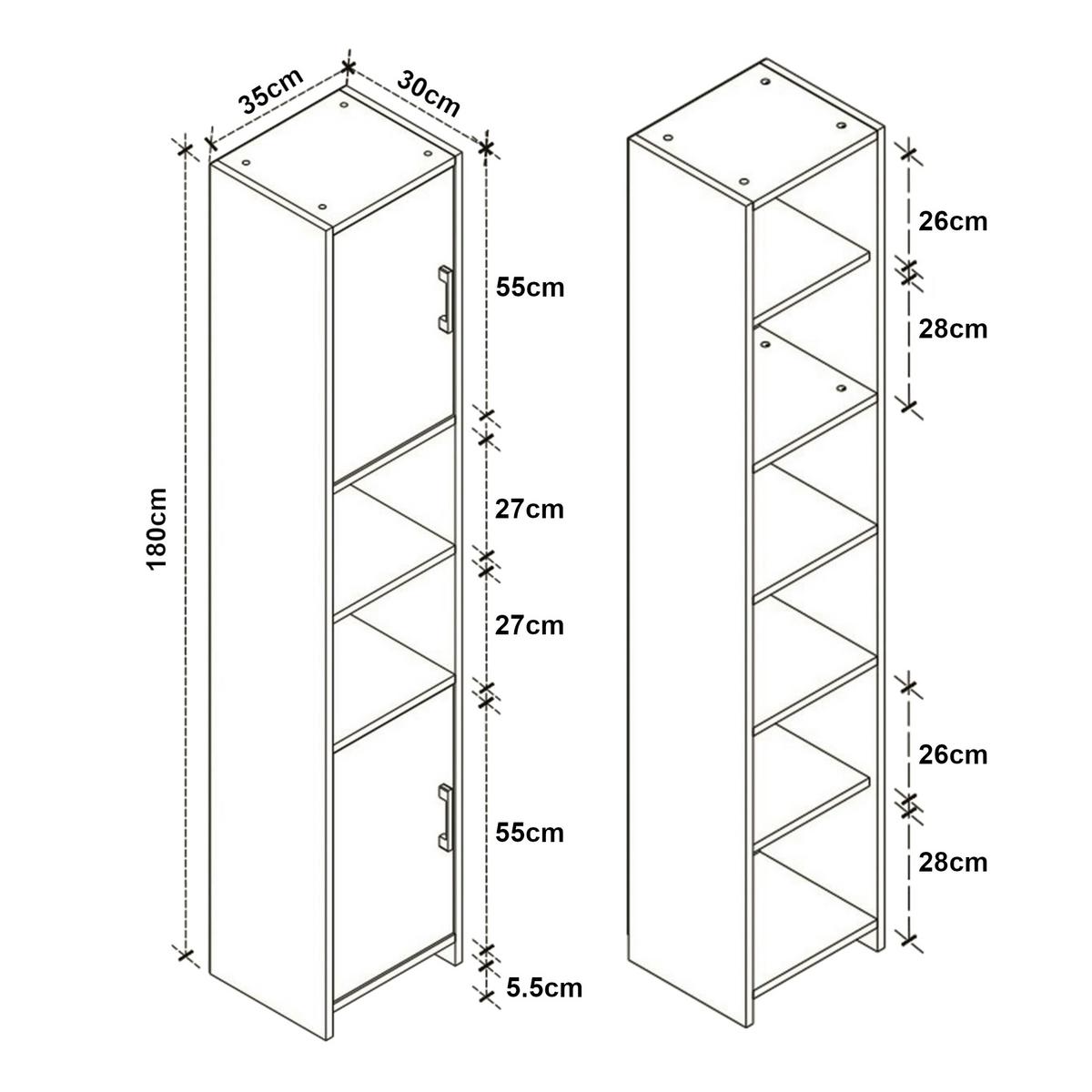 HOCHSCHRANK Rautrina - Anthrazit, Holzwerkstoff (35/180/30cm) - [en.casa]