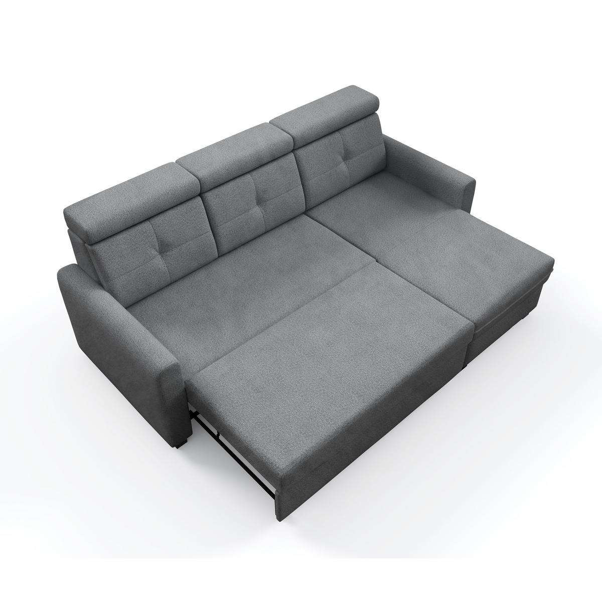 ECKSCHLAFSOFA Milano, Hellgrau, rechts - Hellgrau/Schwarz, Textil (217/166cm) - Beautysofa