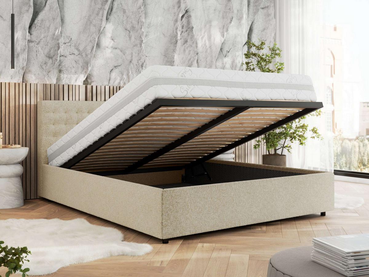 POLSTERBETT PAVO CLASSIC 160/200 - Creme Strukture - Multipocket-Matratze - Creme, Textil (160/200cm) - MKS