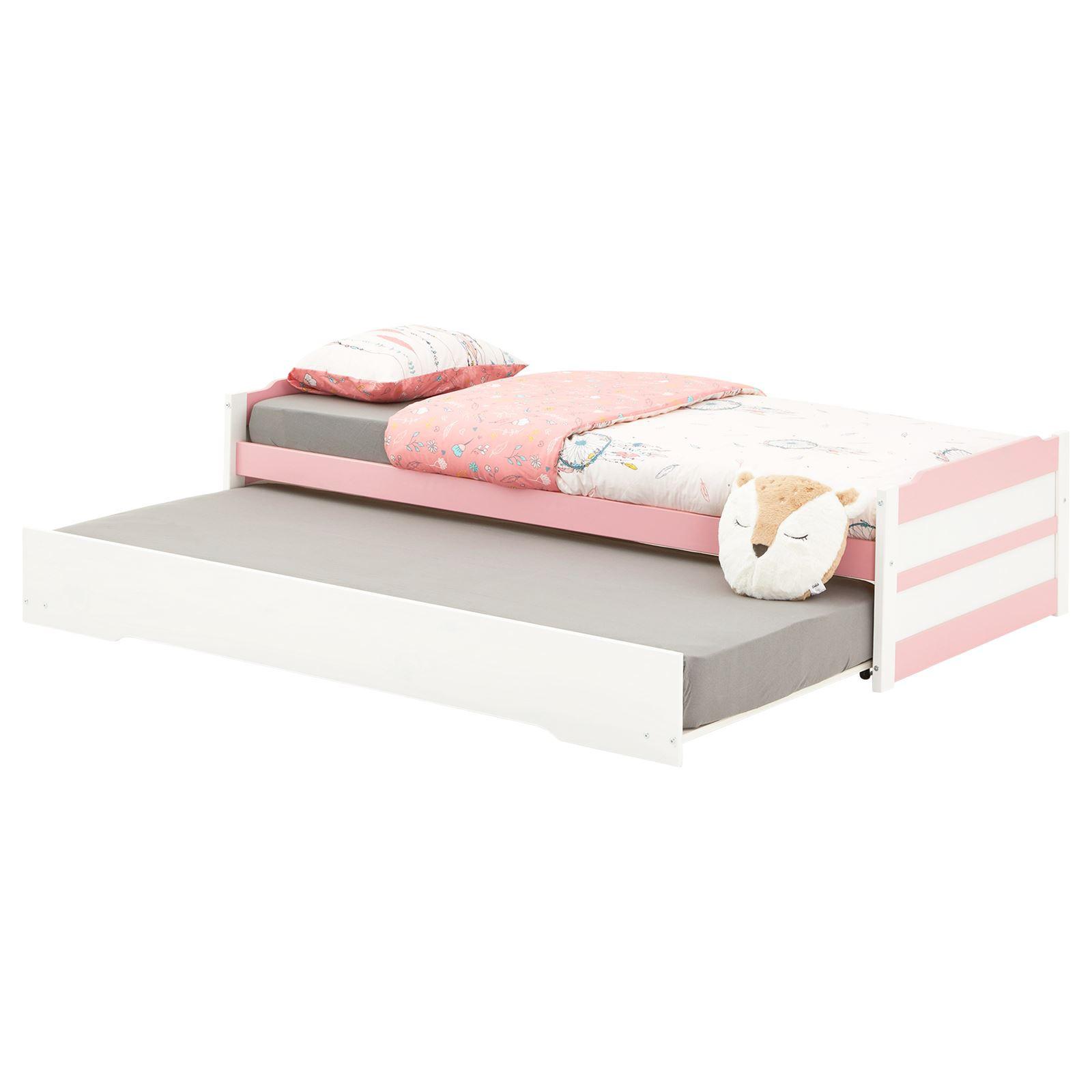 TANDEMBETT LORENA 90x190 cm weiß/rosa - Weiß/Rosa, Holz (99/48/195cm) - IDIMEX