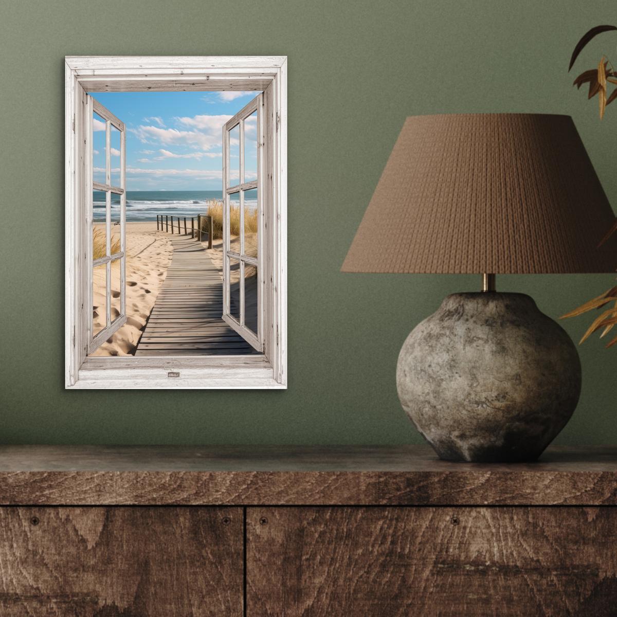 METALLBILD Fenster - Meer - Küste - Natur - Ausblick - Strand - Wattenmeer 20x30 cm - Beige, Metall (20/30cm) - MuchoWow