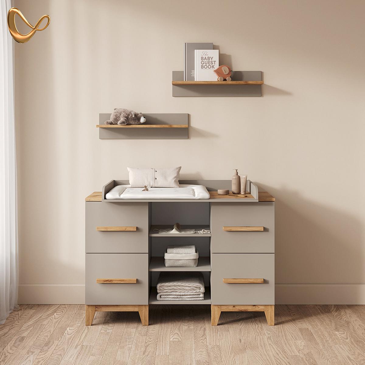 WICKELKOMMODE Mailo Cashmere/Artisan XL mit 4 Schubladen - Kaschmir/Eiche Artisan, Holzwerkstoff (133/108/70cm) - Livinity®
