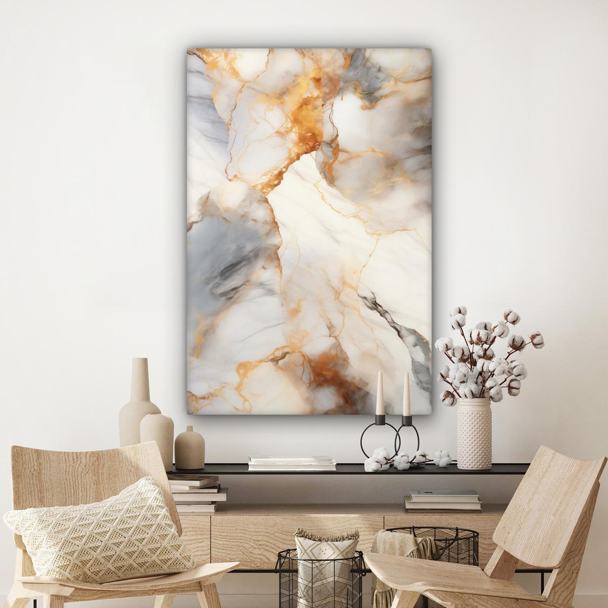 LEINWANDBILD Marmor - Grau - Gold Deko XXL 80x120 cm - Weiß, Textil (80/120cm) - MuchoWow