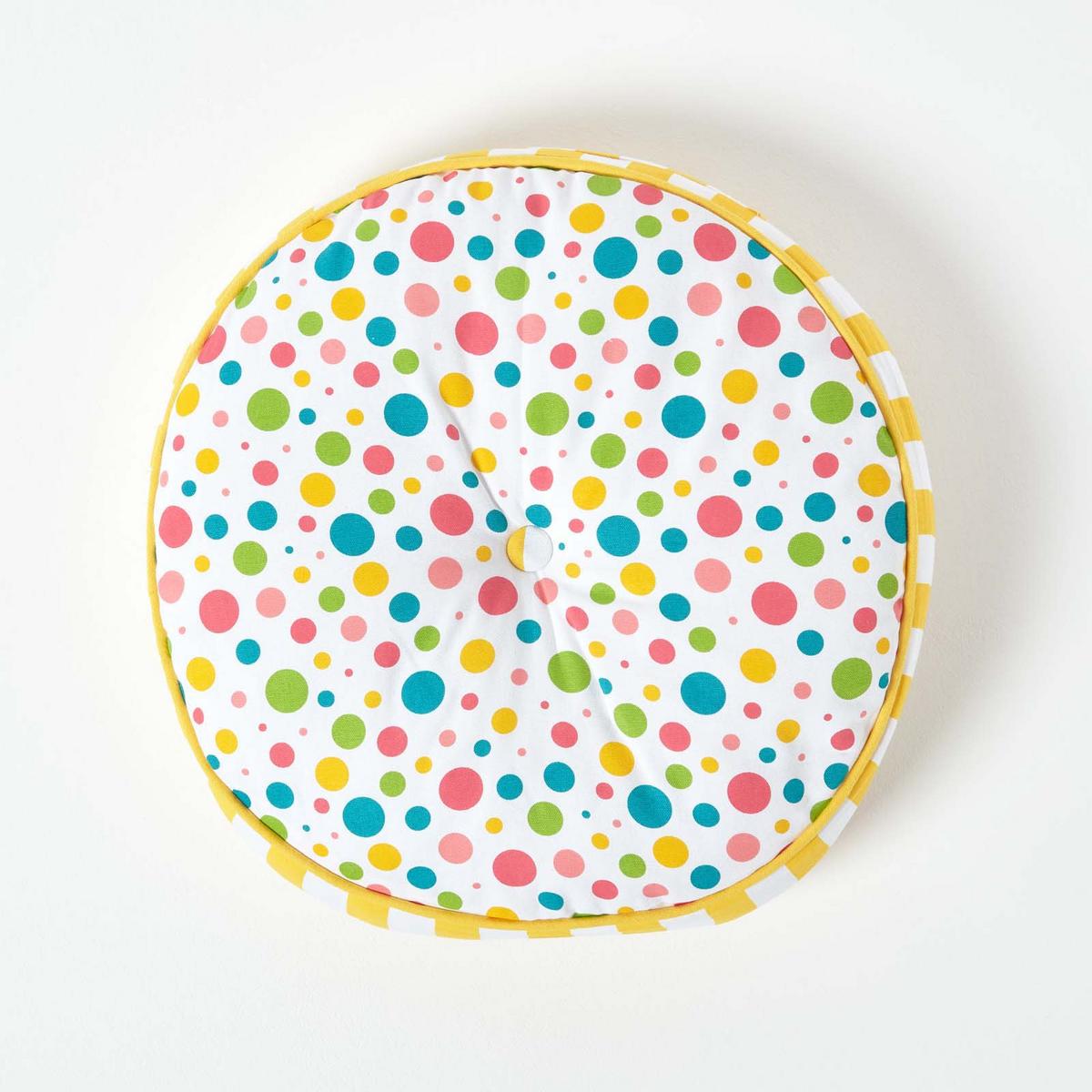 BODENKISSEN rund, bunte Punkte & gelbe Streifen, Ø 43/7 cm - Multicolor, Textil (43/43/7cm) - Homescapes