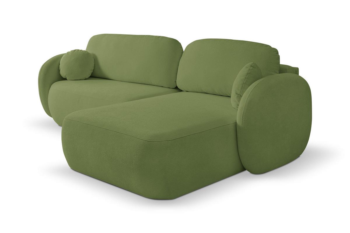 ECKSOFA AMICO R-S Grün Geflochtener Stoff mit Schlaffunktion - Grün, Holz (248/174cm) - MASSENO