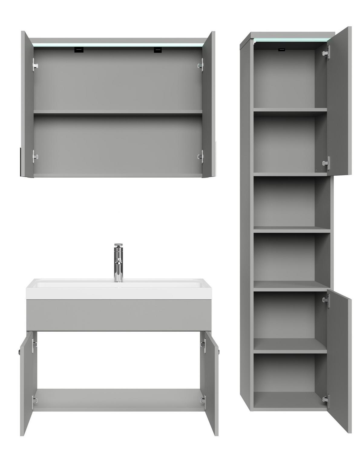 BADMÖBEL-SET Paso LED 4 Teile Grau Matt - 80 x 35 x 55 cm - Grau, Holz (80/55/40cm) - Badplaats