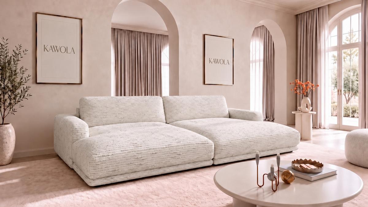 BIG SOFA MARLIN Cremeweiß Flachgewebe - Creme/Schwarz, Kunststoff/Textil (262/80/168cm) - KAWOLA