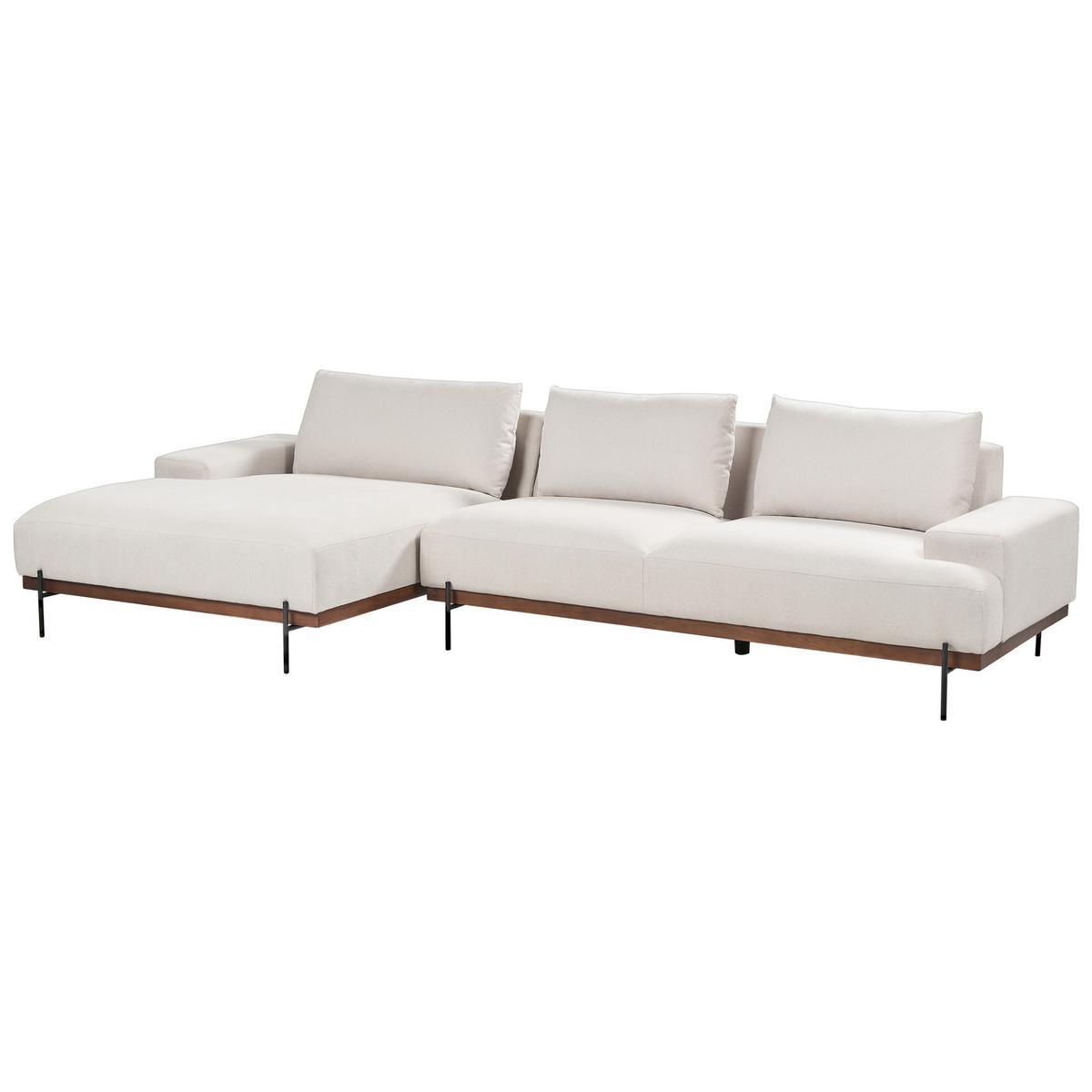 3-SITZER-ECKSOFA hellbeige linksseitig Mariferd - Beige/Dunkelbraun, Textil (316/146cm) - Beliani