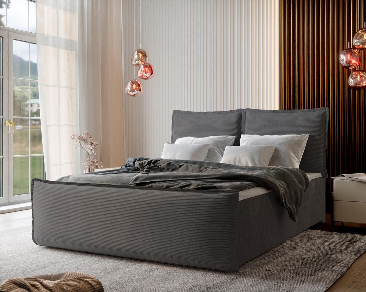 BOXBETT MONTA 160x200 cm mit Matratze und Topper - Grau - Grau, Holz (160/200cm) - MASSENO