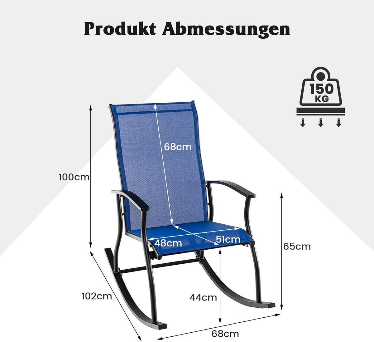 SCHAUKELBANK Marineblau(2er-Set) - Blau, Metall (102/100/68cm) - COSTWAY