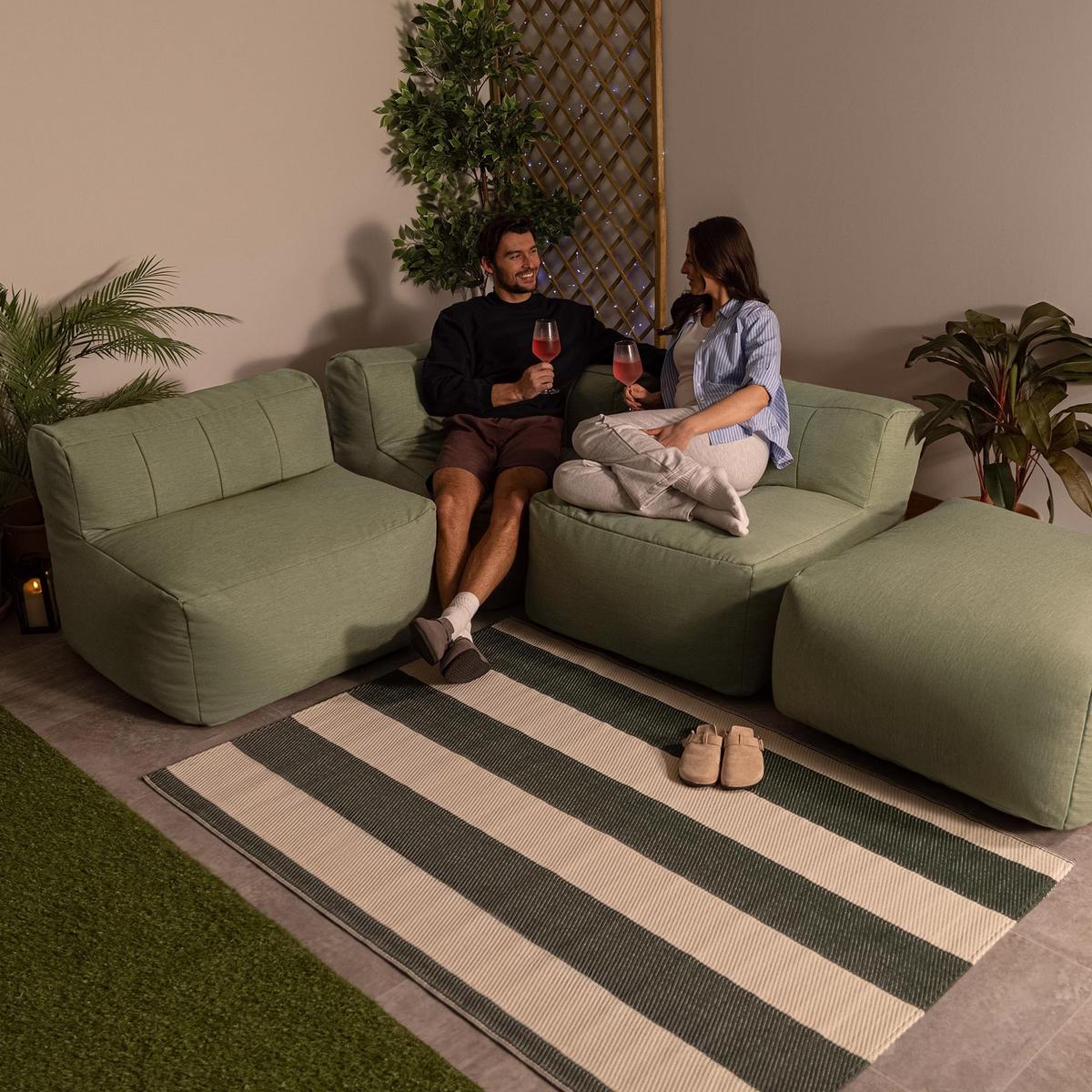 SITZSACK-SOFA Outdoor 4-tlg.: Ecksessel, 2 Sessel, Fußstütze - Grün, Textil (365/68/100cm) - icon