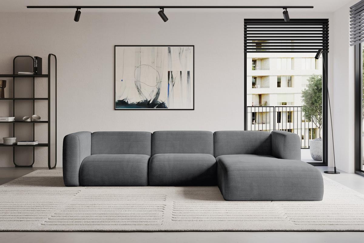 ECKSOFA Ottomane Rechts MIRA-L2 318x179x89 Dunkelgrau Cord - Dunkelgrau/Graphitfarben, Holzwerkstoff/Kunststoff (318/179cm) - ALTDECOR