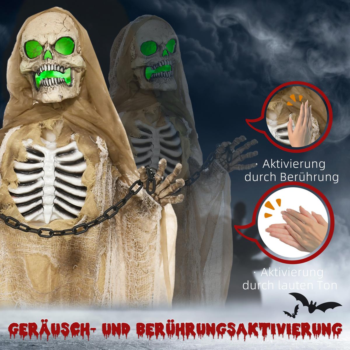 183CM Halloween Dekoration Hängendes Skelett mit LED-Lichter, Soundfunktion - Hellbraun, Kunststoff (18/183/70cm) - HOMCOM