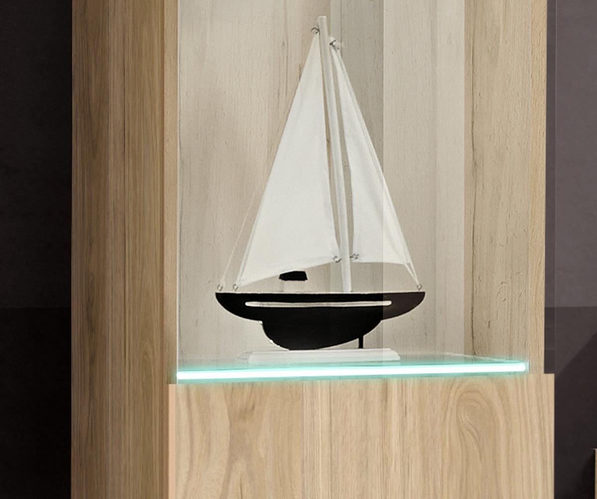 WOHNWAND Eiche Jackson 260 cm 5-teilig hängend, Anbauwand mit LED-Beleuchtung - Eichefarben, Glas/Holzwerkstoff (260/170/40cm) - Inn.Furn