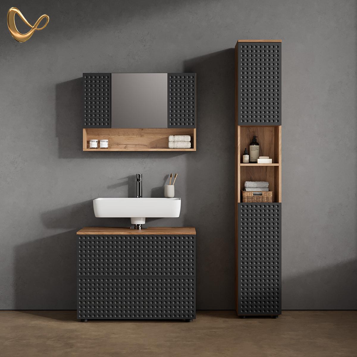 BADSCHRANK Ronco Anthrazit gepunktet 30 x 192 cm - Anthrazit, Holzwerkstoff (30/192/30cm) - Livinity®