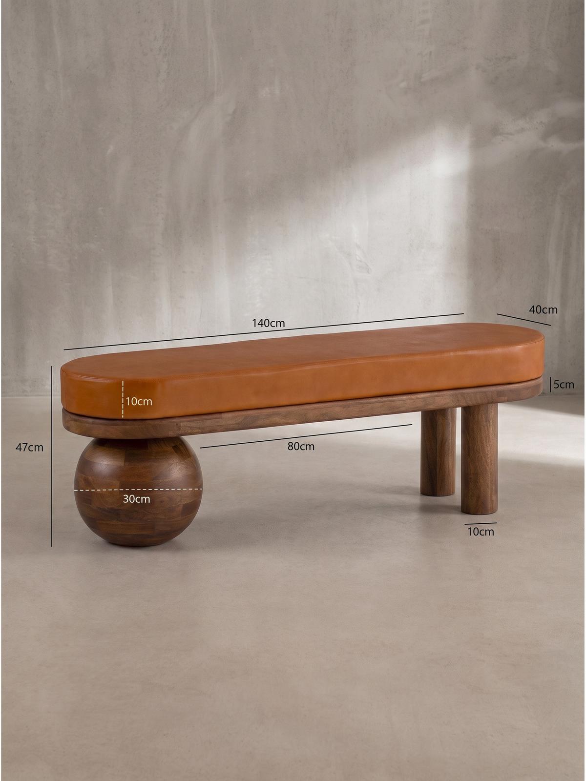 SITZBANK MAKARSKA, Ziegenleder, Braun, 140 x 40 x 47 cm - Braun/Honig, Mangoholz/Holz (140/47/40cm) - KADIMA DESIGN