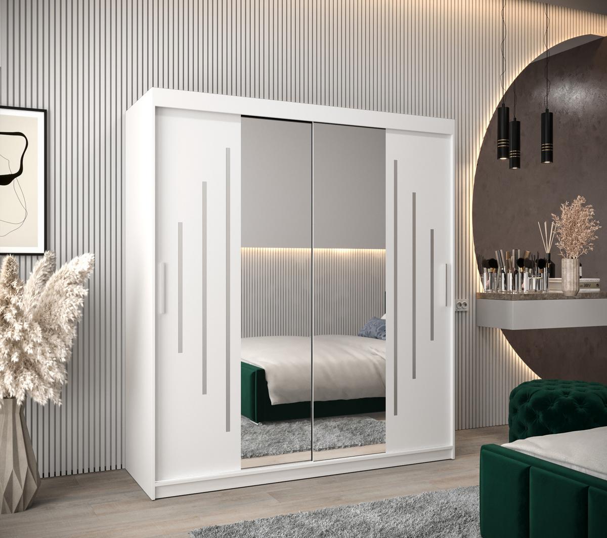 SCHWEBETÜRENSCHRANK 200/180/62 2-türig - Silberfarben/Weiß, Holz/Kunststoff (180/200/62cm) - Abiks Möbel