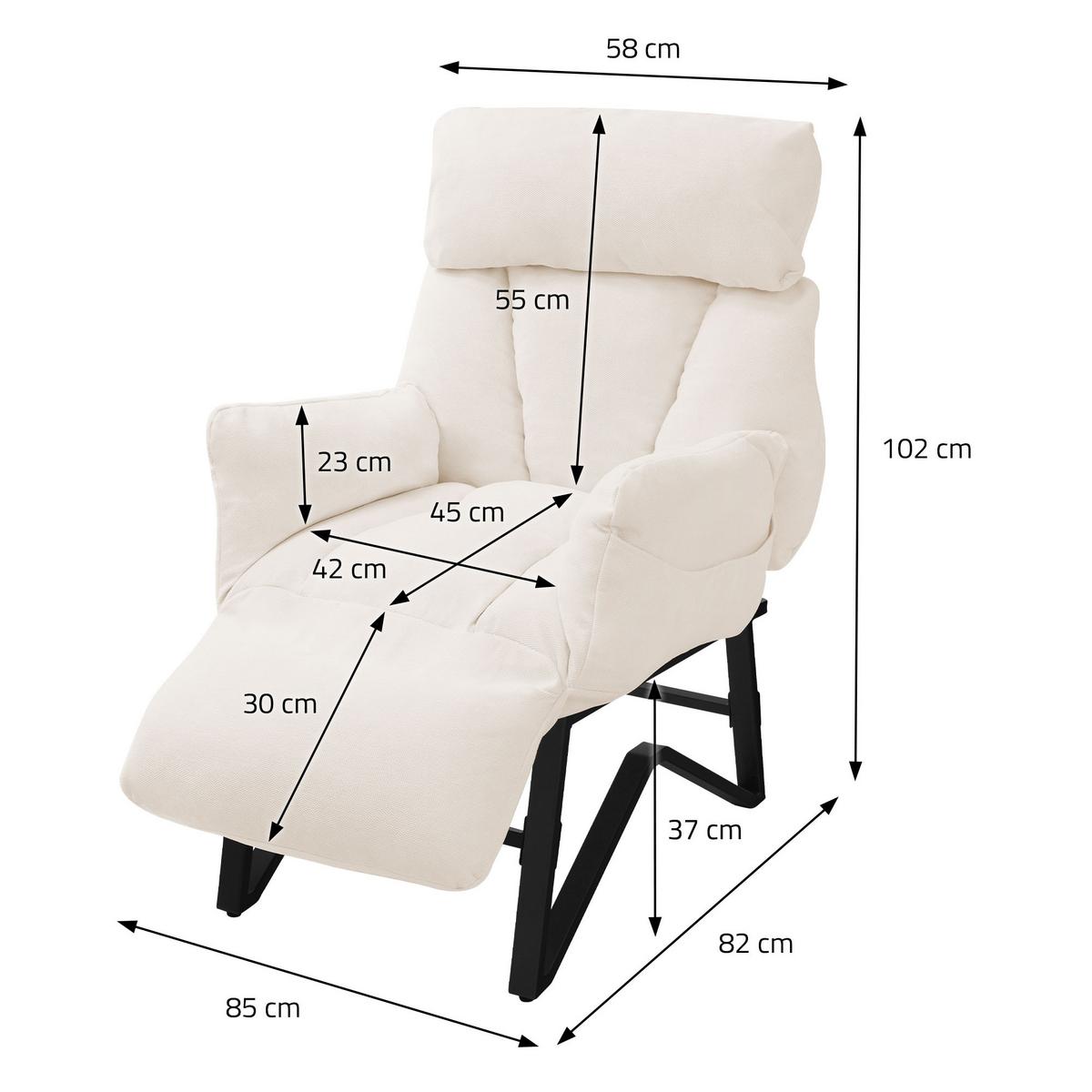SESSEL mit Liegefunktion Beige Leinenbezug Relaxsessel verstellbar für Wohnzimmer - Beige/Schwarz, Textil/Metall (85/102/82cm) - ML-DESIGN