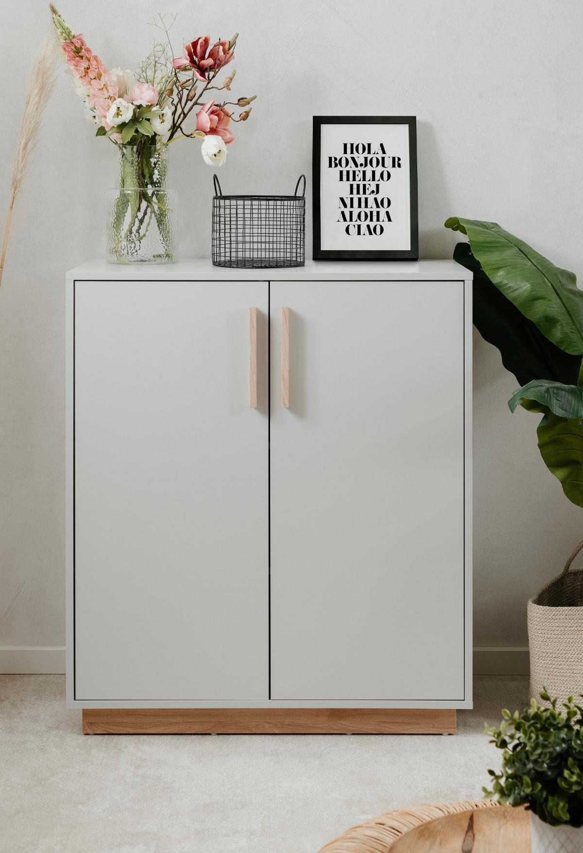 KOMMODE grau, Hickory Walnuss 82 cm, Sideboard 2-türig - Walnussfarben/Grau, Holzwerkstoff/Metall (82/94/40cm) - Furn.Design