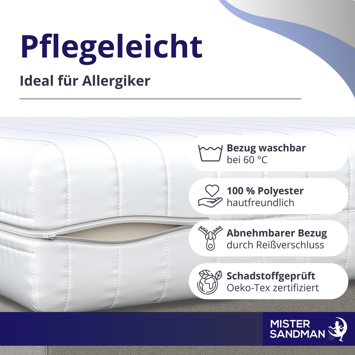 WENDEMATRATZE H2 H3 90x200 cm – 7 Zonen Matratze ca. 15 cm – ergonomische Kaltschaummatratze mit waschbarem Bezug - Weiß, Textil (90/200cm) - Mister Sandman