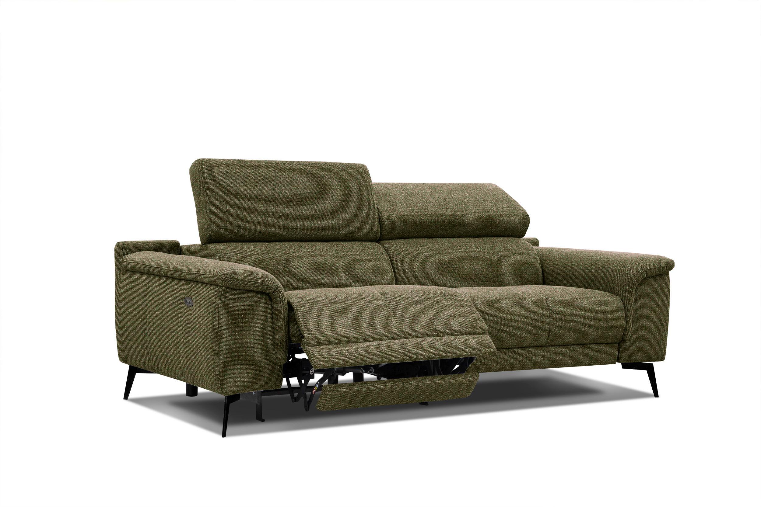 RELAXSOFA FIERO 3-Sitzer mit 1 Relaxfunktion, olivgrün - Schwarz/Olivgrün, Holzwerkstoff/Textil (212/82/103cm) - Wozimo