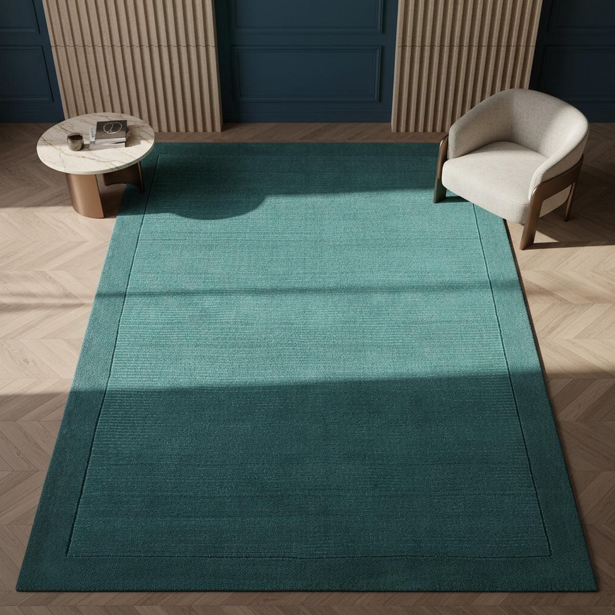 WOLLTEPPICH handgewebt STOW, mit Bordüre, Türkis, 120 x 170 cm - Grün, Textil (120/170cm) - KADIMA DESIGN